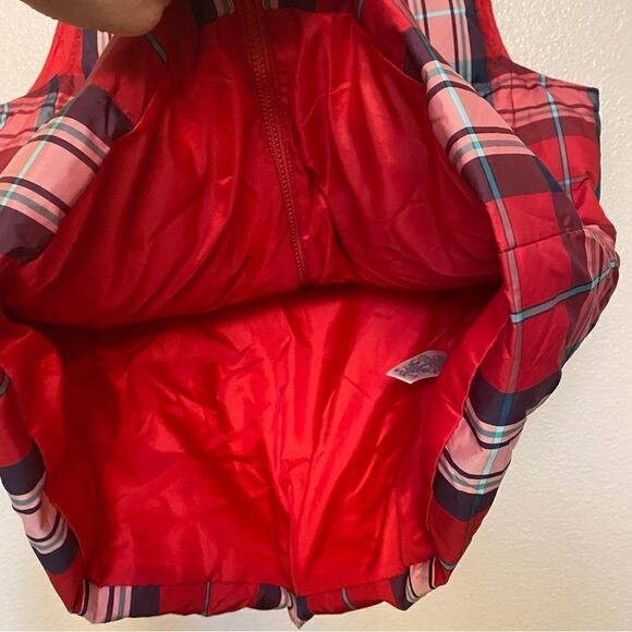 Lands End quilted puffer red blue plaid down filled winter vest girls M 10/12 - Picture 5 of 14
